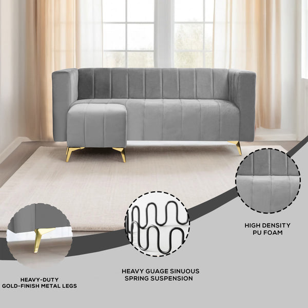Tokyo Icon Ottoman 4 Seater Sofa - ( Plush Suede Fabric - Grey )