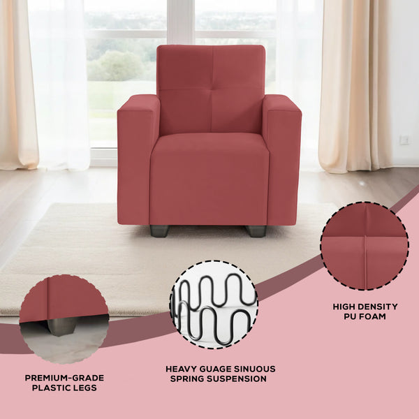 London 1 Seater Sofa- ( Plush Suede Fabric- Peach )