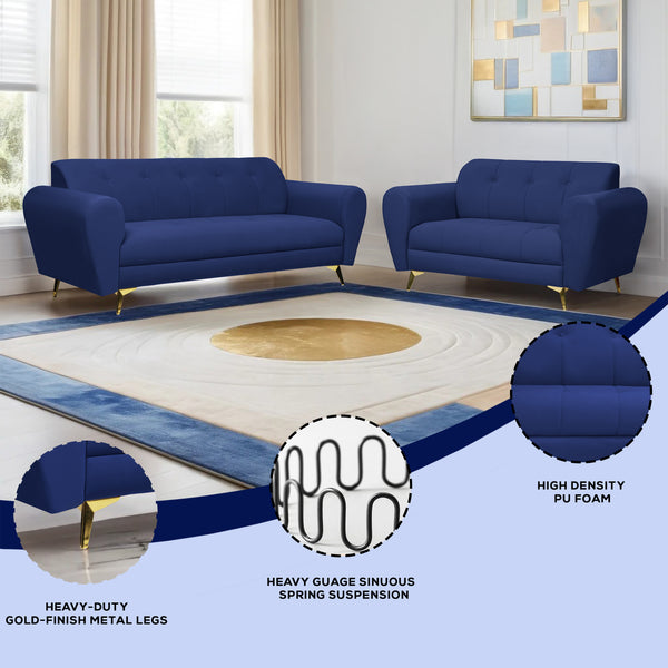 Milan Icon (3+2) Seater Sofa- ( Plush Suede Fabric - Blue )