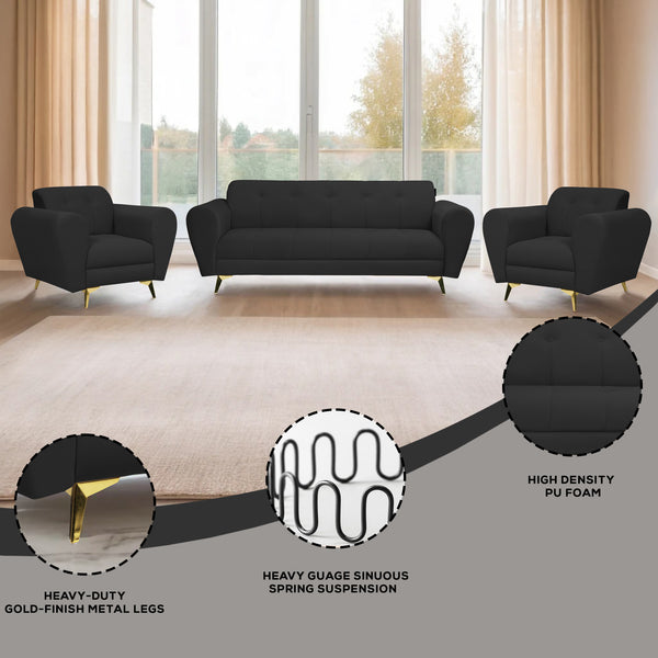 Milan Icon (3+1+1) Seater Sofa- ( Plush Suede Fabric - Black )