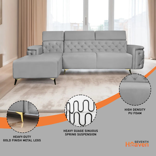 Rome 6 Seater Sofa Set Right Corner- ( Plush Suede - Grey )