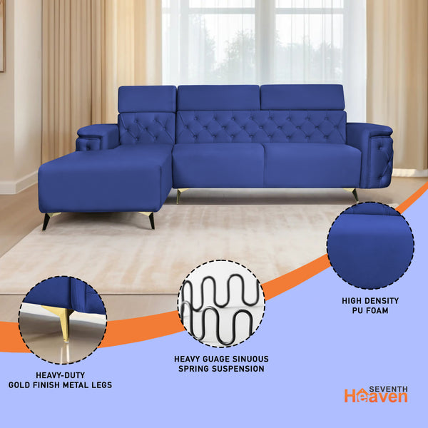 Rome 6 Seater Sofa Set Left Corner- ( Plush Suede - Blue )