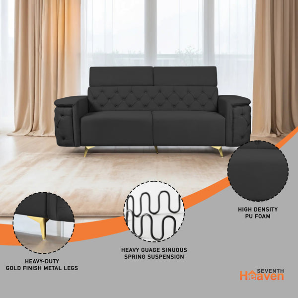 Rome 3 Seater Sofa- ( Plush Suede Fabric-Black )