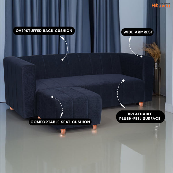 Tokyo 5 Seater Sofa with 2 Ottomans- ( Premium Molfino Fabric- Black )