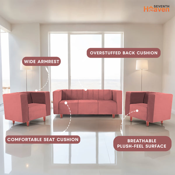 Sydney (3+1+1) Seater Sofa- ( Plush Suede Fabric- Peach )