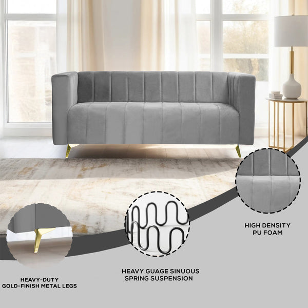 Tokyo Icon 3 Seater Sofa- ( Plush Suede Fabric- Grey )