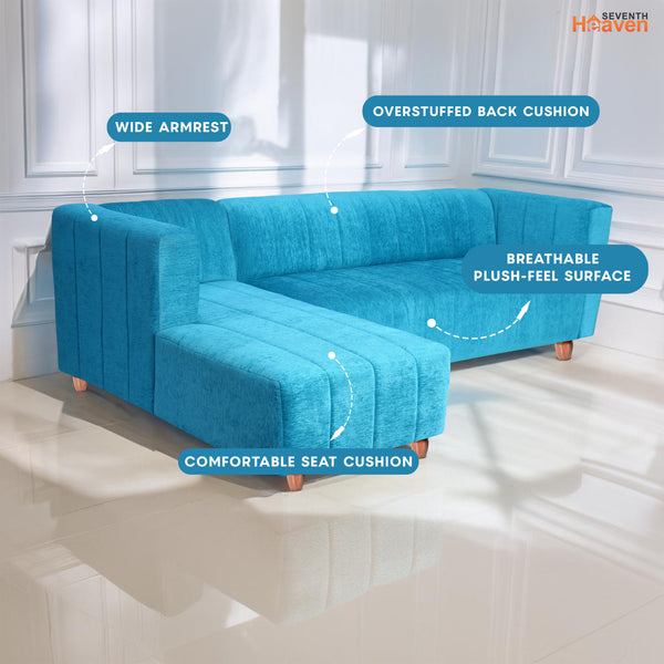 Tokyo 6 Seater Sofa Left Corner- ( Premium Molfino Fabric- Sky Blue )