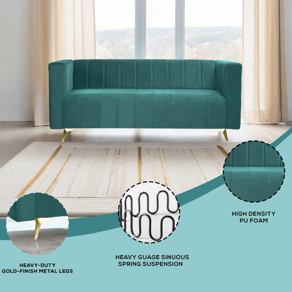 Tokyo Icon 3 Seater Sofa- ( Plush Suede Fabric- Teal )