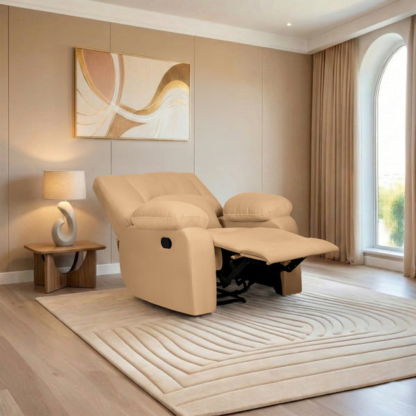 Phoenix Icon 1 Seater Recliner – ( Spacious, Luxurious & DIY-Friendly, Plush Suede - Beige )