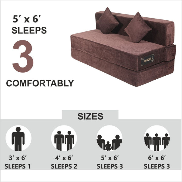 Rejoice Sofa Cum Bed - 3 Seater, Plain Cushion ( Premium Molfino Fabric, Brown )