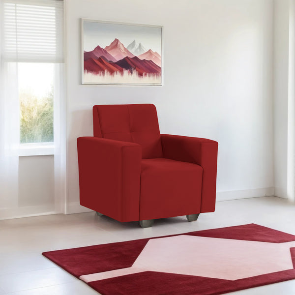 London 1 Seater Sofa- ( Plush Suede Fabric- Maroon )