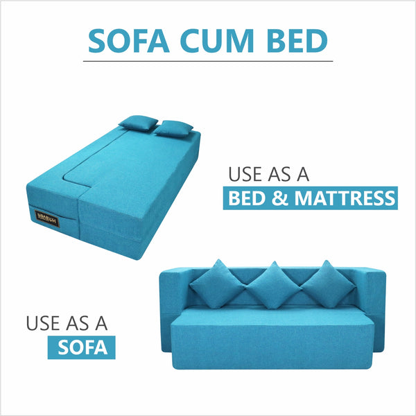 Flipper X Sofa Cum Bed - 3 Seater, Plain Cushion ( Jute Fabric, Sky Blue )