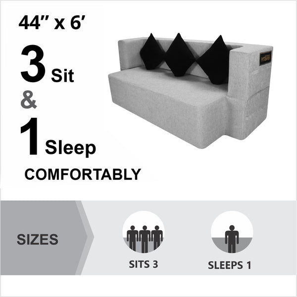 Flipper X Sofa Cum Bed - 3 Seater, Printed Cushion ( Jute Fabric, Light Grey )