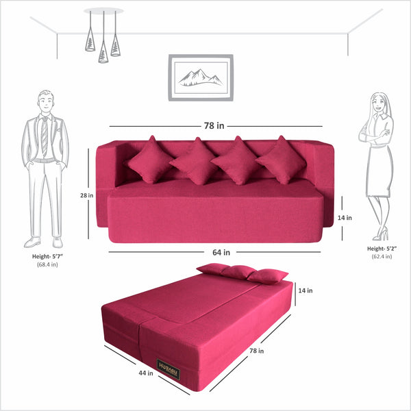 Flipper X Sofa Cum Bed - 4 Seater, Same Cushion ( Jute Fabric,Maroon )
