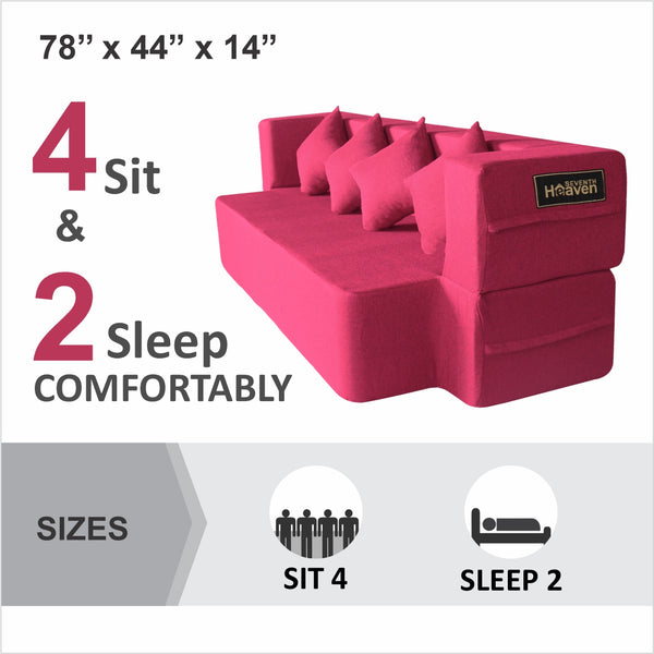 Flipper X Sofa Cum Bed - 4 Seater, Same Cushion ( Jute Fabric,Maroon )