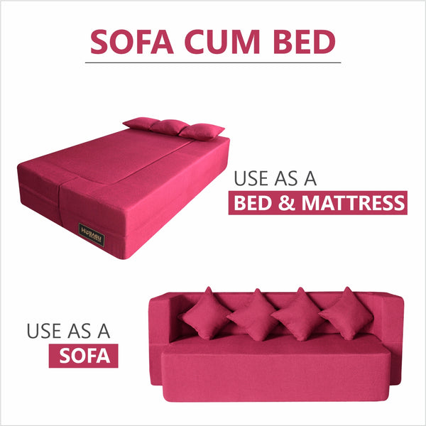 Flipper X Sofa Cum Bed - 4 Seater, Same Cushion ( Jute Fabric,Maroon )