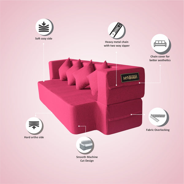 Flipper X Sofa Cum Bed - 4 Seater, Same Cushion ( Jute Fabric,Maroon )