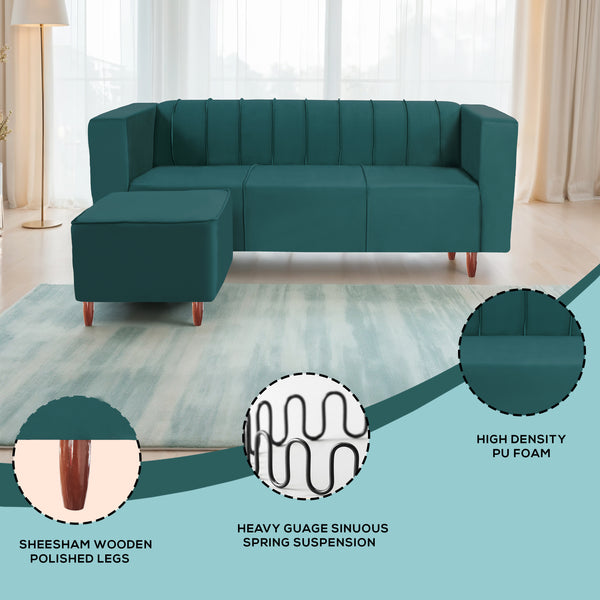 Sydney 4 Seater Sofa with Ottoman- ( Plush Suede Fabric- Teal )