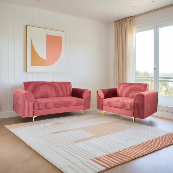 Venice (3+2) Seater Sofa- ( Plush Suede Fabric - Peach )