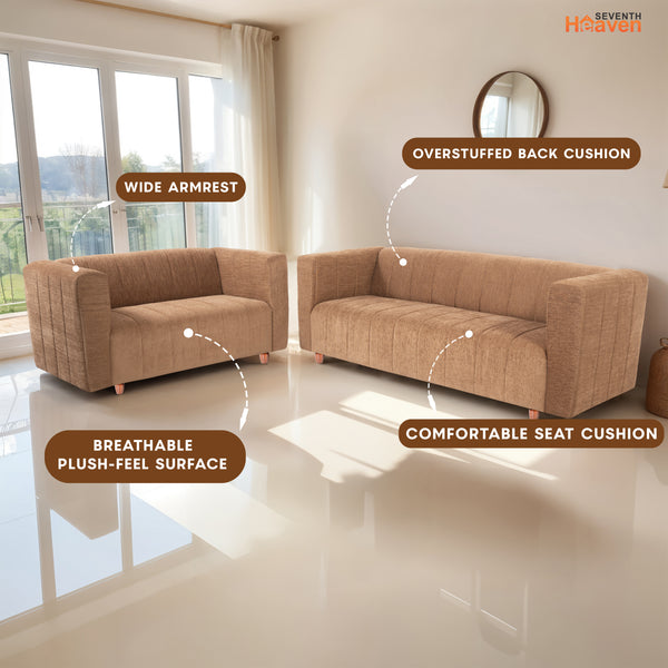 Tokyo 5 Seater Sofa- (3+2) ( Premium Molfino Fabric - Beige)