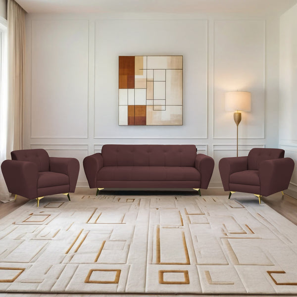 Milan Icon (3+1+1) Seater Sofa- ( Plush Suede Fabric- Brown )