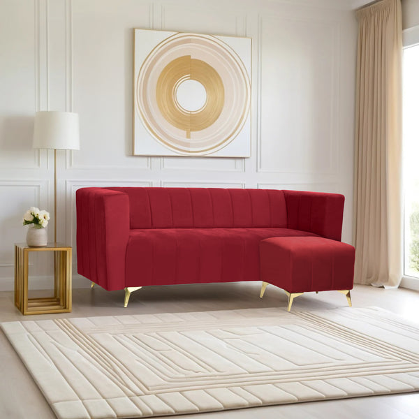 Tokyo Icon Ottoman 4 Seater Sofa - ( Plush Suede Fabric - Maroon )