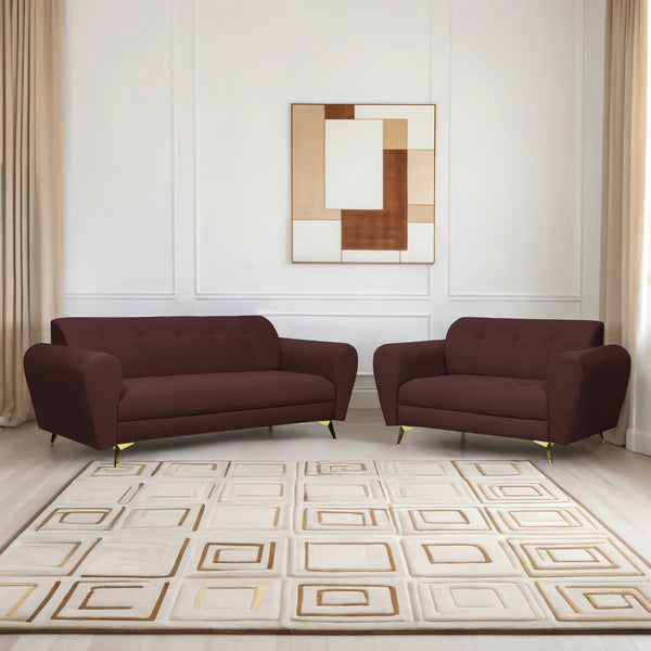 Milan Icon (3+2) Seater Sofa- ( Plush Suede Fabric - Brown)
