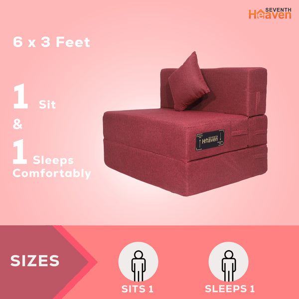 Seventh Heaven 1 Seater 6×3  Premium Jute Fabric Washable Cover Sofa cum Bed 1 Seater Double Foam Fold Out Sofa Cum Bed with 1 same Cushion  (Finish Color - Maroon Delivery Condition - Pre-assembled)