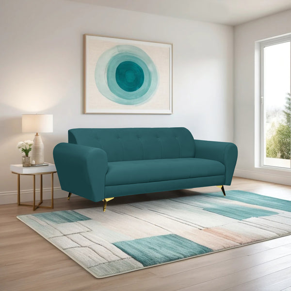 Milan Icon 3 Seater Sofa- ( Plush Suede Fabric- Teal )