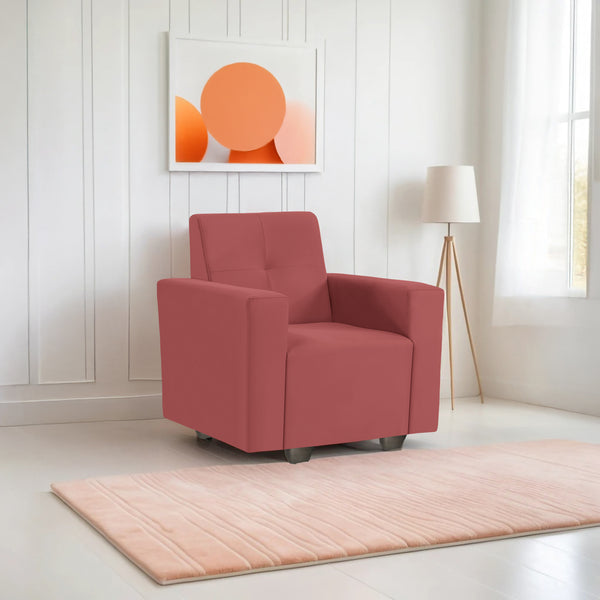 London 1 Seater Sofa- ( Plush Suede Fabric- Peach )