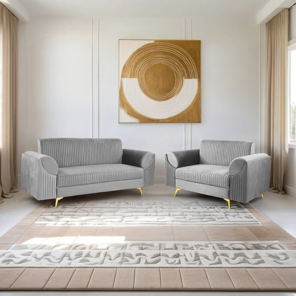 Venice (3+2) Seater Sofa- ( Plush Suede Fabric - Grey)