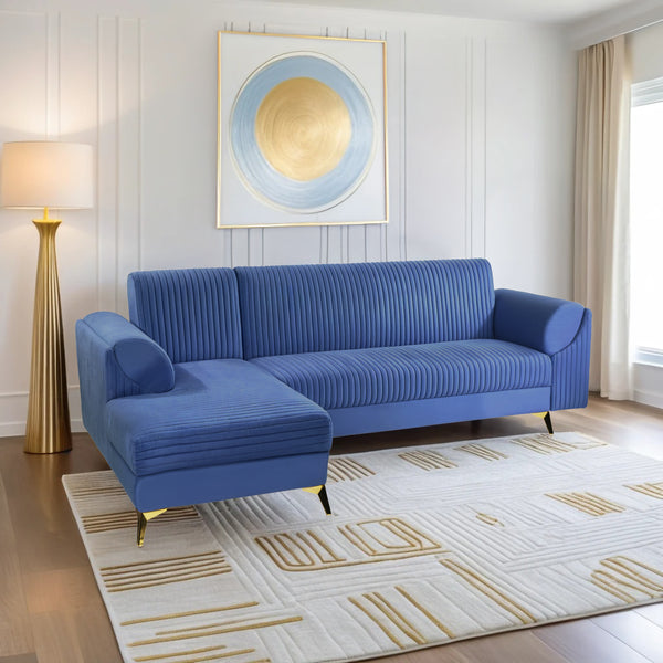 Venice 6 Seater Sofa Left Corner - ( Plush Suede Fabric - Blue )