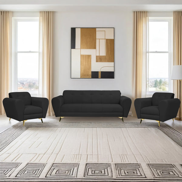 Milan Icon (3+1+1) Seater Sofa- ( Plush Suede Fabric - Black )