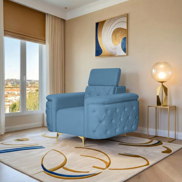 Rome 1 Seater Sofa- ( Plush Suede Fabric- Sky Blue )