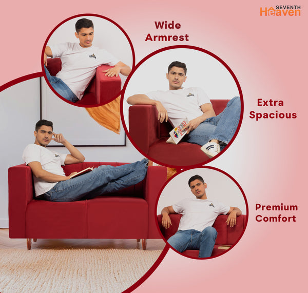 Sydney 2 Seater Sofa- ( Plush Suede Fabric- Maroon )