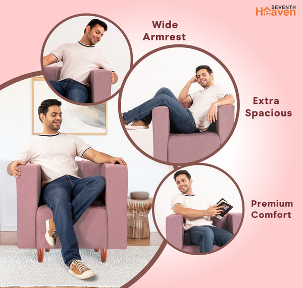 Sydney 1 Seater Sofa- ( Plush Suede Fabric- Peach )