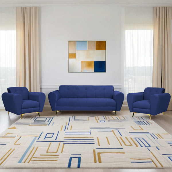 Milan Icon (3+1+1) Seater Sofa- ( Plush Suede Fabric- Blue )