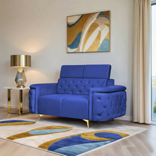 Rome 2 Seater Sofa- ( Plush Suede Fabric- Blue )