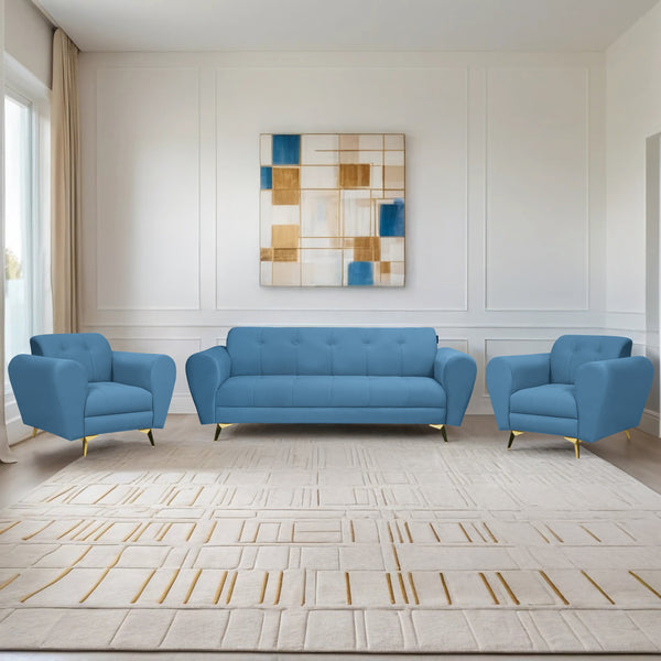 Milan Icon (3+1+1) Seater Sofa- ( Plush Suede Fabric - Sky Blue )