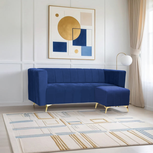 Tokyo Icon Ottoman 4 Seater Sofa - ( Plush Suede Fabric - Blue )