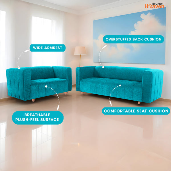 Tokyo 5 Seater Sofa- (3+2) ( Premium Molfino Fabric - Sky Blue)