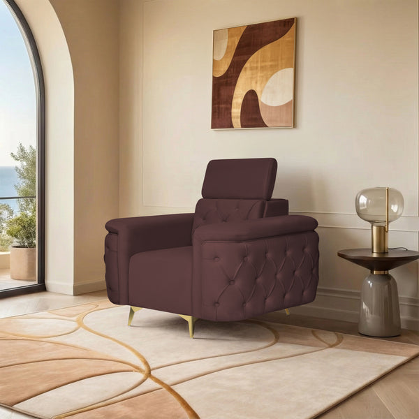 Rome 1 Seater Sofa- ( Plush Suede Fabric- Brown )