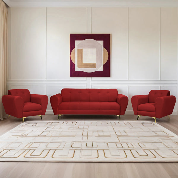 Milan Icon (3+1+1) Seater Sofa- ( Plush Suede Fabric - Maroon )