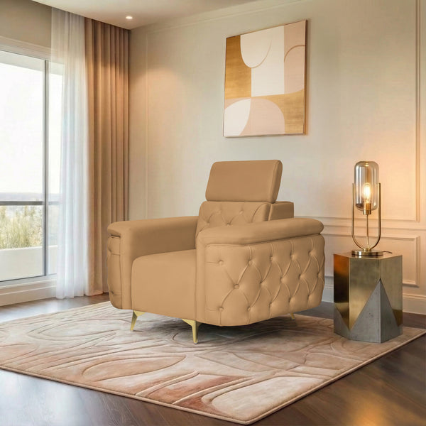 Rome 1 Seater Sofa- ( Plush Suede Fabric- Beige )