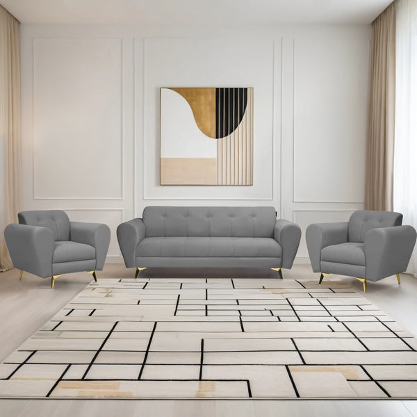 Milan Icon (3+1+1) Seater Sofa- ( Plush Suede Fabric - Grey )