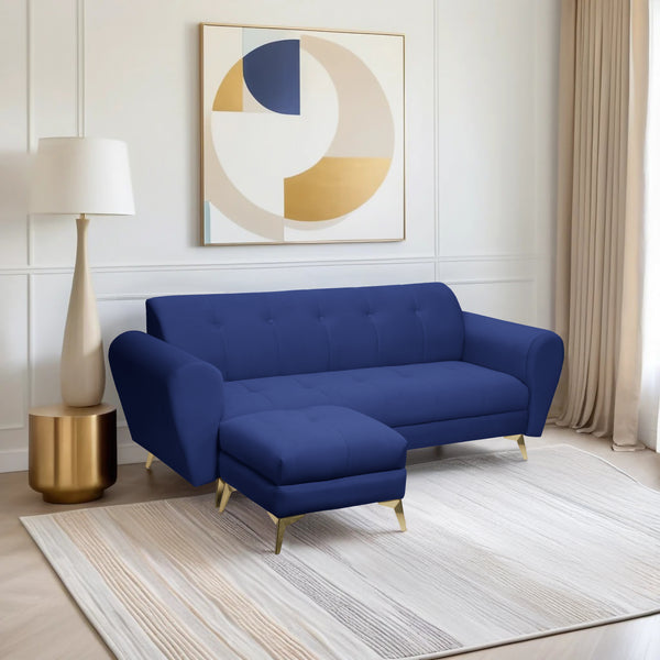 Milan Icon Ottoman 4 Seater Sofa - ( Plush Suede Fabric - Blue )