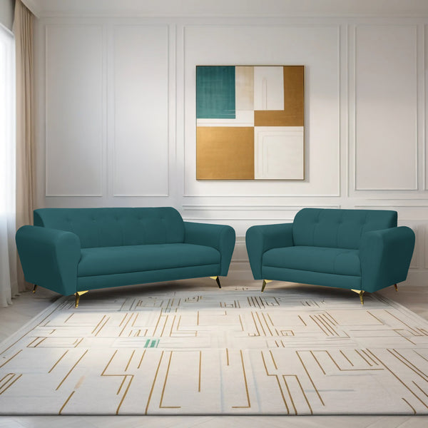 Milan Icon (3+2) Seater Sofa- ( Plush Suede Fabric - Teal )