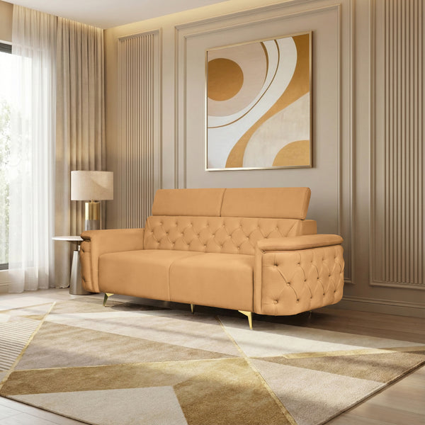 Rome 3 Seater Sofa- ( Plush Suede Fabric-Beige )