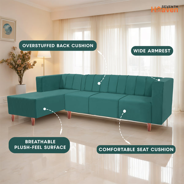 Sydney 6 Seater Sofa left corner- ( Plush Suede Fabric- Teal )