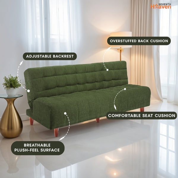 Florida Neo 4 Seater Wooden Sofa Cum Bed - ( Premium Molfino Fabric- Green )